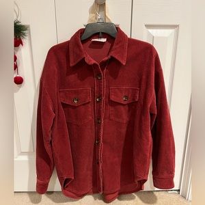 First Love cranberry corduroy shacket